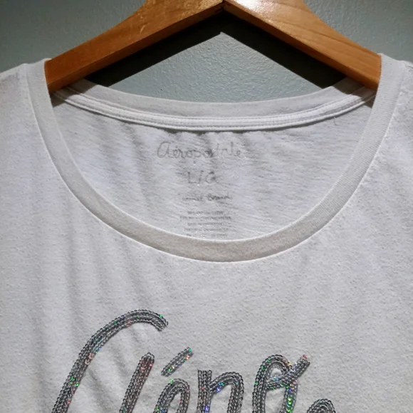 Aeropostale Y2K Women's Glitter Logo White Tee - Picture 3 of 6